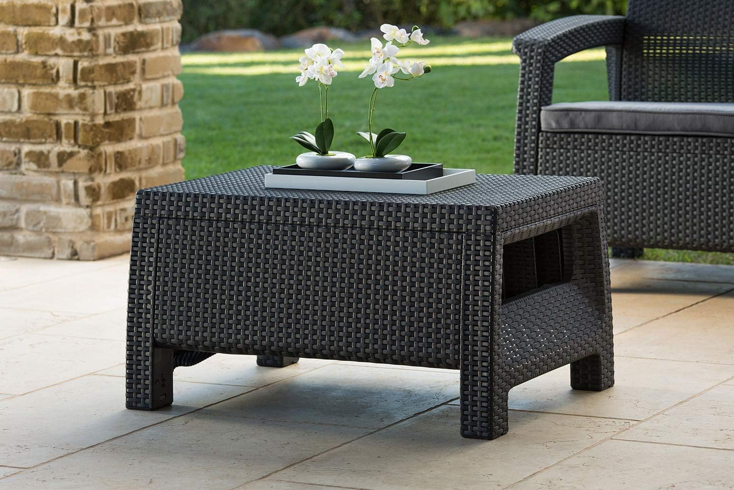 Keter Corfu Coffee Table Modern All Weather Outdoor Patio Garden Backyard Furniture, Charcoal : Coffee Tables : Garden & Outdoor