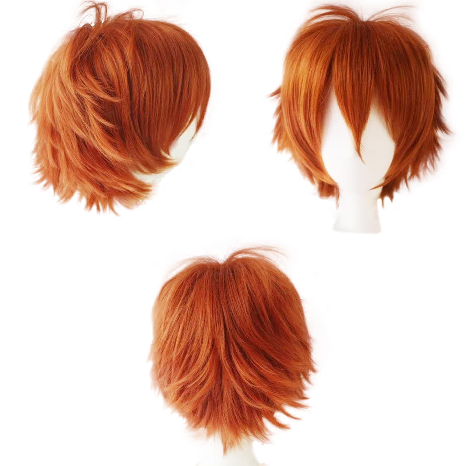 Dcbaboo Ginger Wig: Short Curly Unisex Cosplay Straight Layered Full Wig with Cap, 12" Natural Fluffy