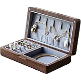 cntjv Walnut Wooden Small Jewelry Box - Mini Wood Travel Jewelry Case Portable Organizer for Rings, Earrings, Necklaces & Bracelets Storage Women Girls Men (Gray)