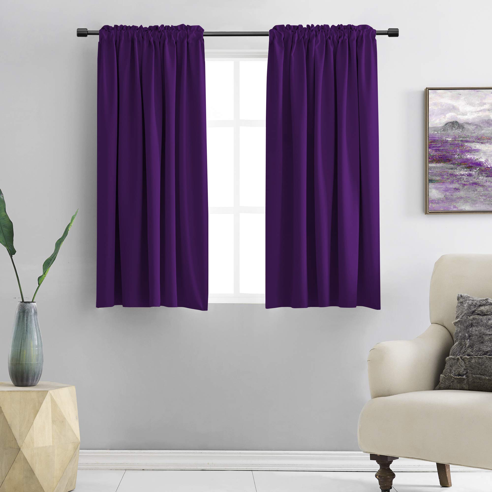 DONREN Royal Purple Blackout Curtain Panels for Living Room - Thermal Insulated Room Darkening Rod Pocket Drapes for Window (42 x 45 Inch Length,2 Panels)