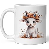 Goat Ceramic Coffee Mug 11oz Kid Capra Horn - Tea Coffee Mug with Comfortable Grip - Unique Animal Gift Cup for Office or Home - Vibrant Long-Lasting Print ID44991