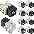 VCE Cat6 RJ45 Keystone Jack Insert Slim UL-Listed 10-Pack, Punch Down Adapter for Keystone Wall Plate and Patch Panel, Black