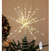 15 Inch Starburst Christmas Star Tree Topper with 150 LEDs &amp; Remote, Silver | USB Powered with Timer, 8 Light Modes, 19-Point Lighted Xmas Tree Topper Star for Indoor Holiday Party Tree Top Decorations