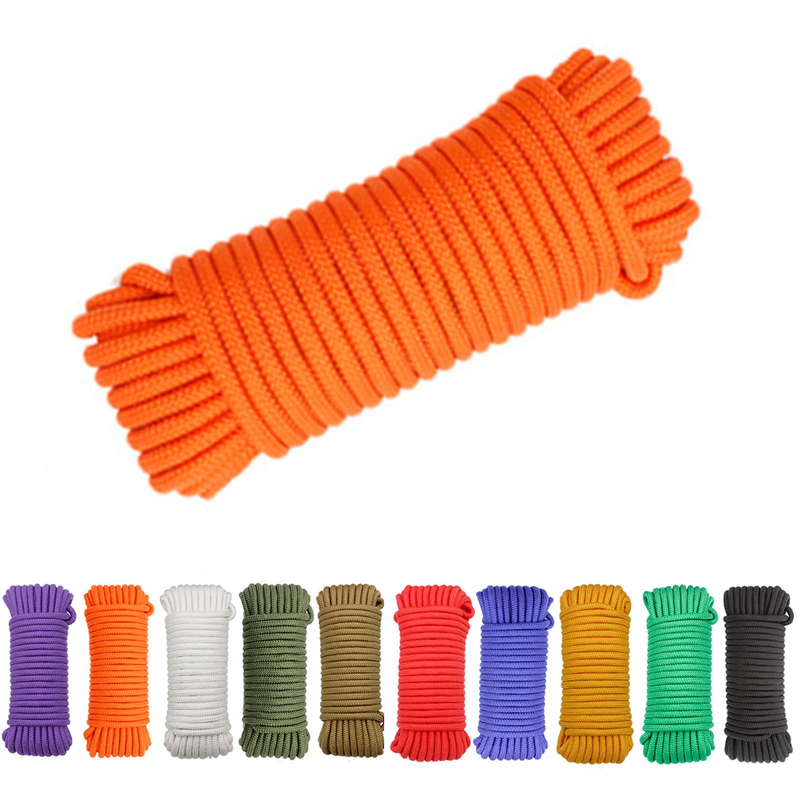Avtytsda Nylon Rope Flag Pole Polypropylene Clothes Line Camping Utility Good for Tie Pull Swing Climb Knot All Purpose Flagline Rope 8mm x 20m (Orange)