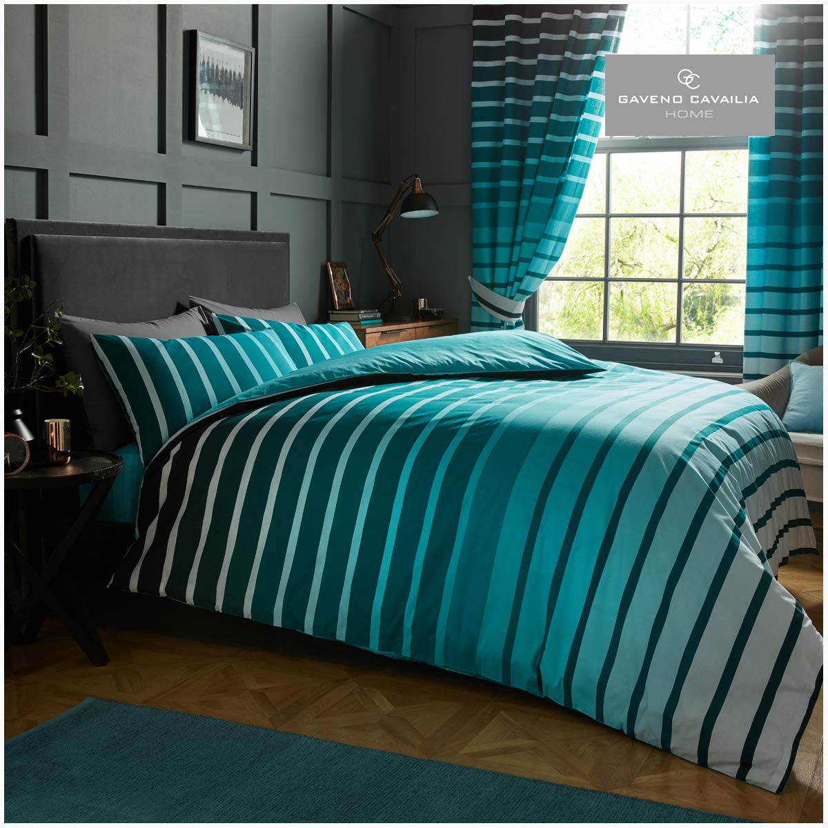 Gaveno Cavailia Luxurious Oscar Bed Set with Duvet Cover and Pillow Cases, Polyester-Cotton, [ King-Teal ], Polycotton