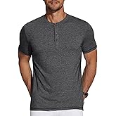 COOFANDY Men's Henley Shirts Short Sleeve Casual Basic Tee Summer Button Henley Soild T Shirts