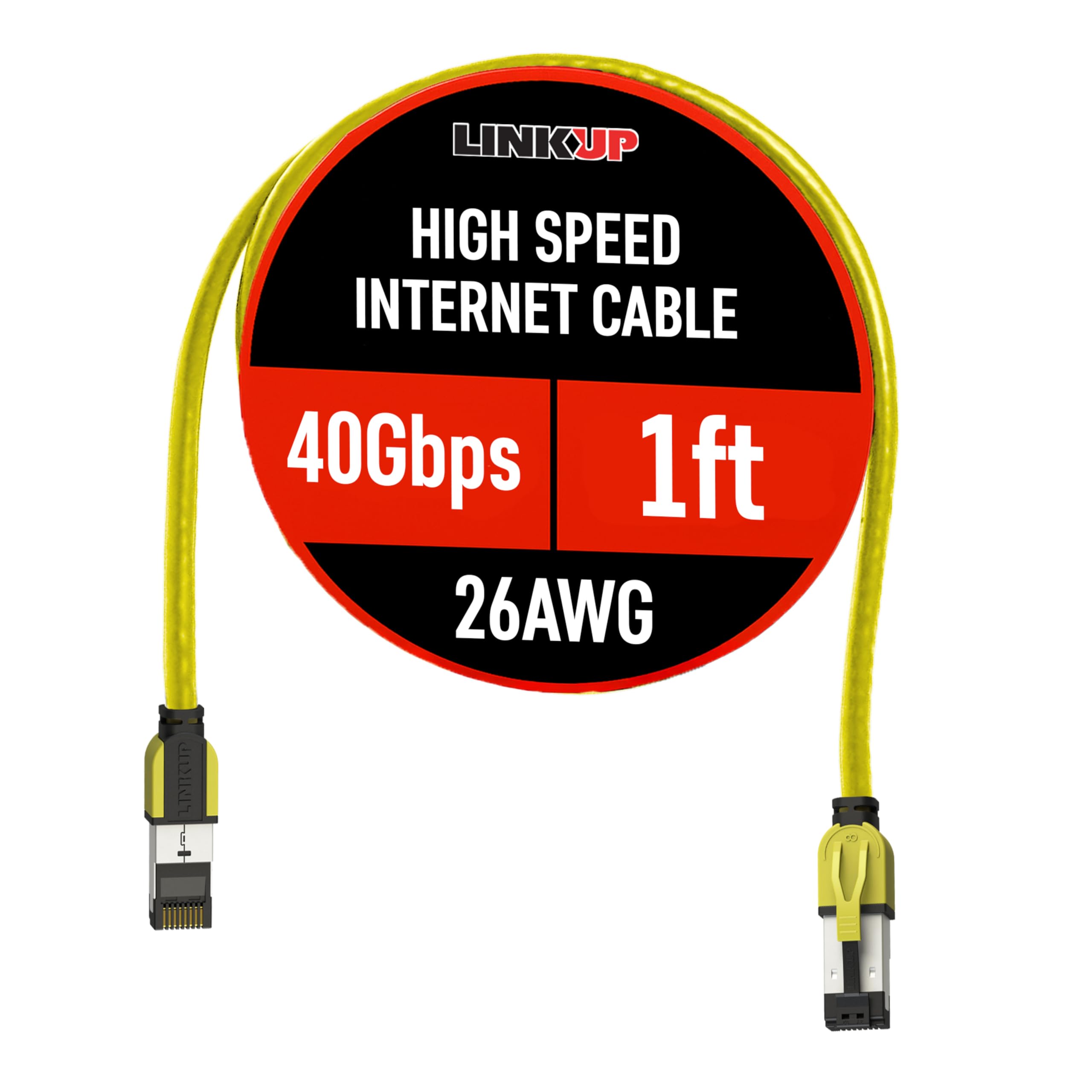 LINKUP – [40Gbps Certified Cat8 Ethernet Patch Cable Double Shielded┃2000MHz (2GHz) Cat8.1┃Future Proof LAN Wires Compatible with Cat7A, Cat7, Cat6A, 25G, 10G, 1G Network [Yellow] - 1ft (0.3M) — image 1