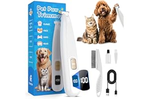 CUPOFPET Professional Dog Paw Trimmer with LED Light, New Upgraded 35dB Low-Noise Pet Paw Trimmers for Dog's Feet, 2-Speed Electric Paw Cleaner Grooming Clippers for Dogs,Paws, Ears, Face, Rump (White)