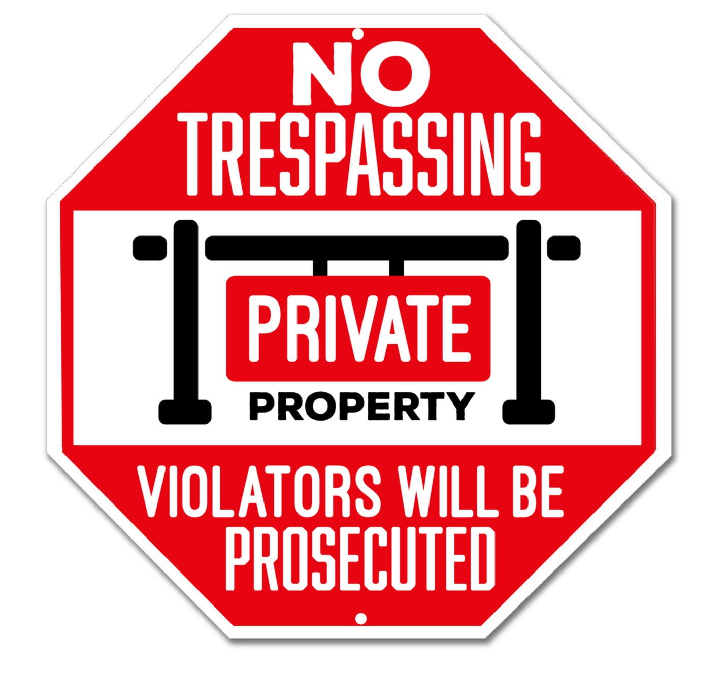 2-Pack No Trespassing Sign - Private Property Sign - Violators Will Be Prosecuted - Large 12"x12" Octagon Rust Free 0.40mm Aluminum Metal Sign