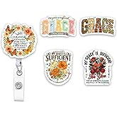 (5Pcs) 2 Corinthians 12:9 My Grace is Sufficient for You Holographic Badge Reels, Bible Verse Inspirational Retractable ID Holder Clip, Christian Gifts for Nurse Teacher Student Office 2 inch