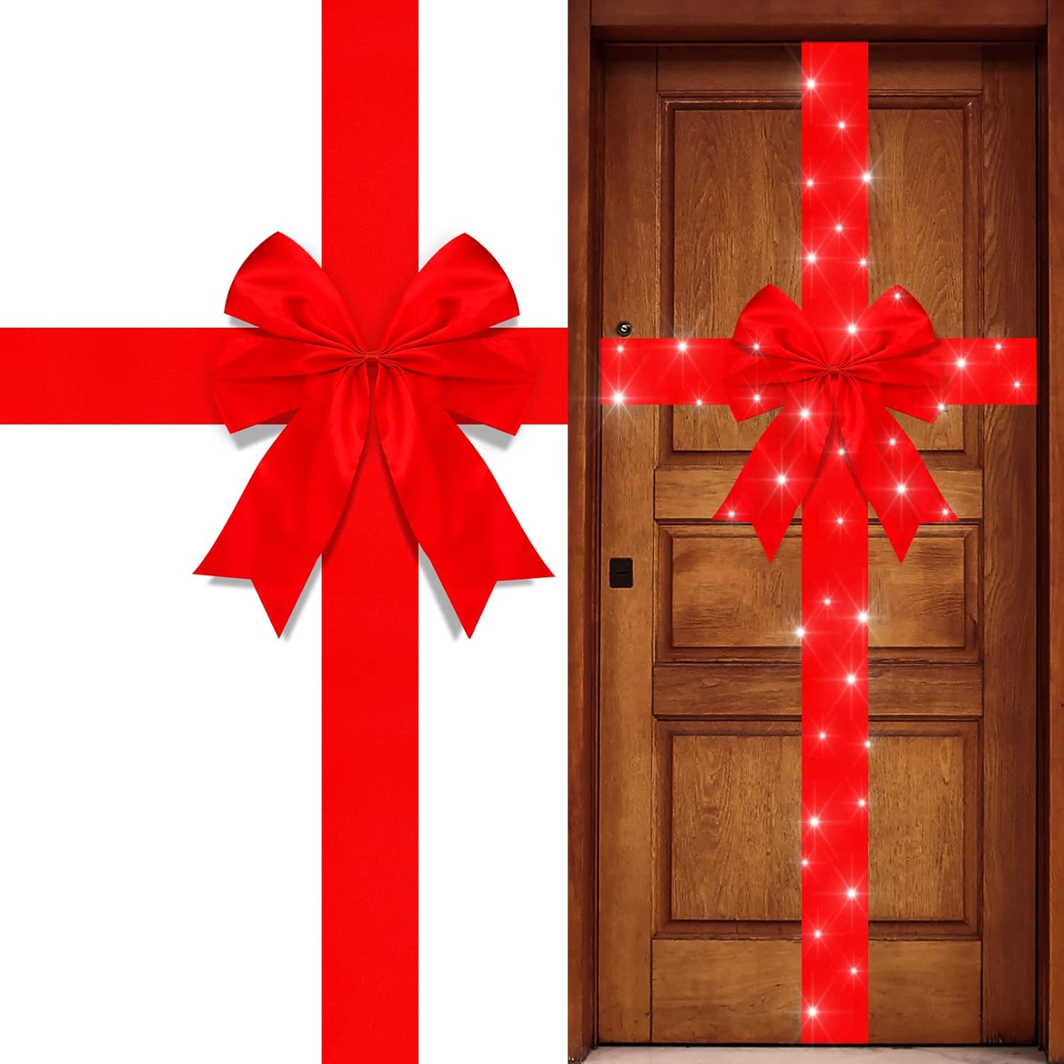 Bows & Ribbons - Spiareal Christmas Cabinet Door Ribbon Bow with LED Light Large Glowing Bow Christmas Wreath Bow Christmas Tree Bow Festival Wrapping Decorations for Christmas Tree Fireplace Home Front Door (Red)
