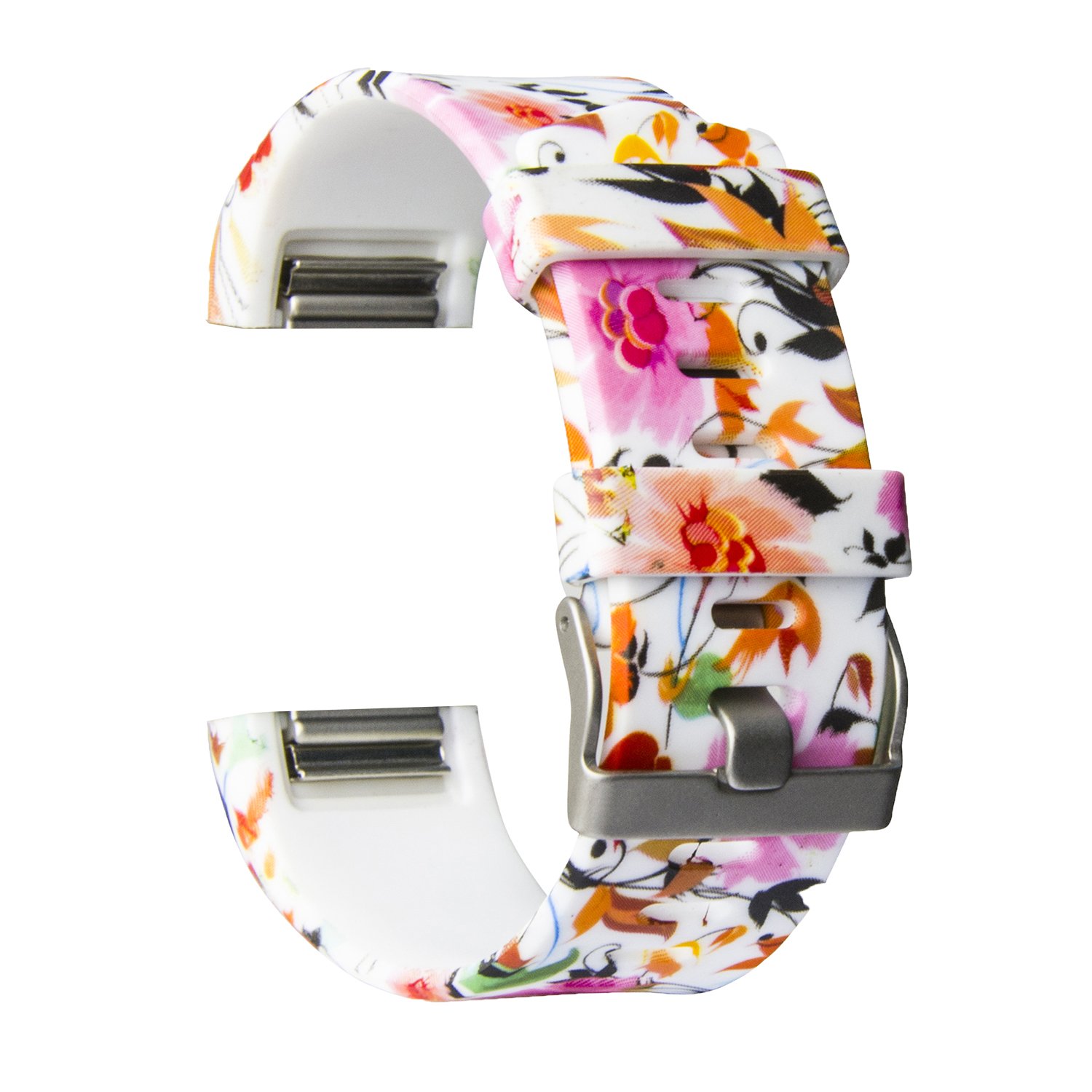 Fitbit Charge 2 Band,Soft Silicone Adjustable Replacement Sport Strap Floral Design Bands with Classic Buckle Fitness Accessory Wristband for Fitbit Charge2 (Pattern-3, Large (Wrist 6.5\