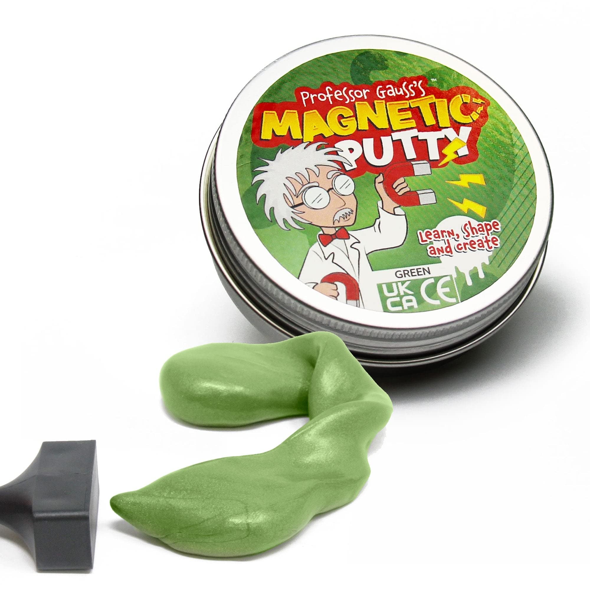 Professor Gauss™ Magnetic Putty with Skittle Magnet for Kids, Boy, Girl, Science, Learning, and Fun - Green Goo - Pack of 2