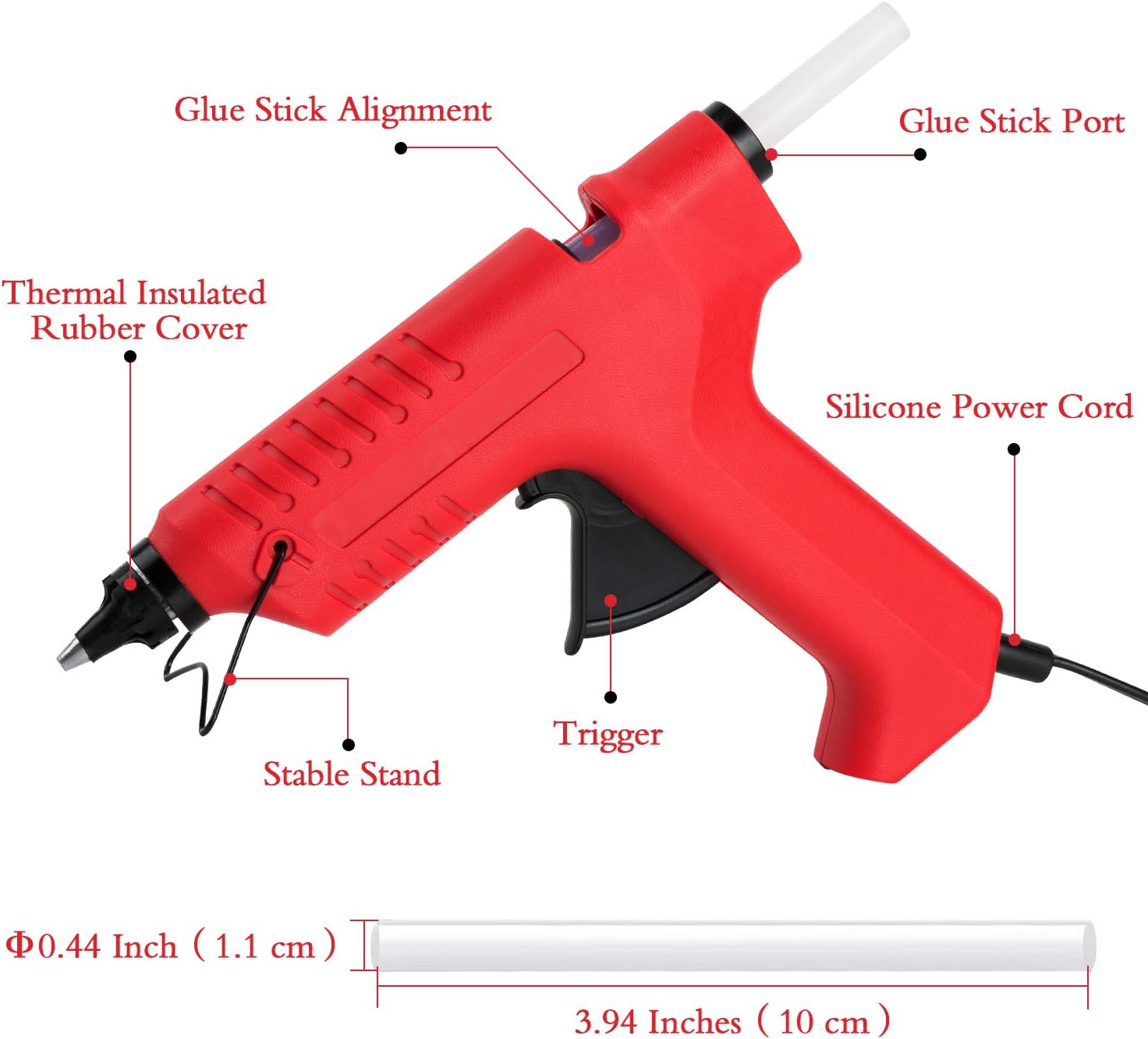 FL Hot Glue Gun, 80W High Temperature Hot Melt Glue Gun Kit with 15 pcs Glue Sticks, Packaging, DIY, Arts & Craft, Repairing and More, Red (FQ-188A)