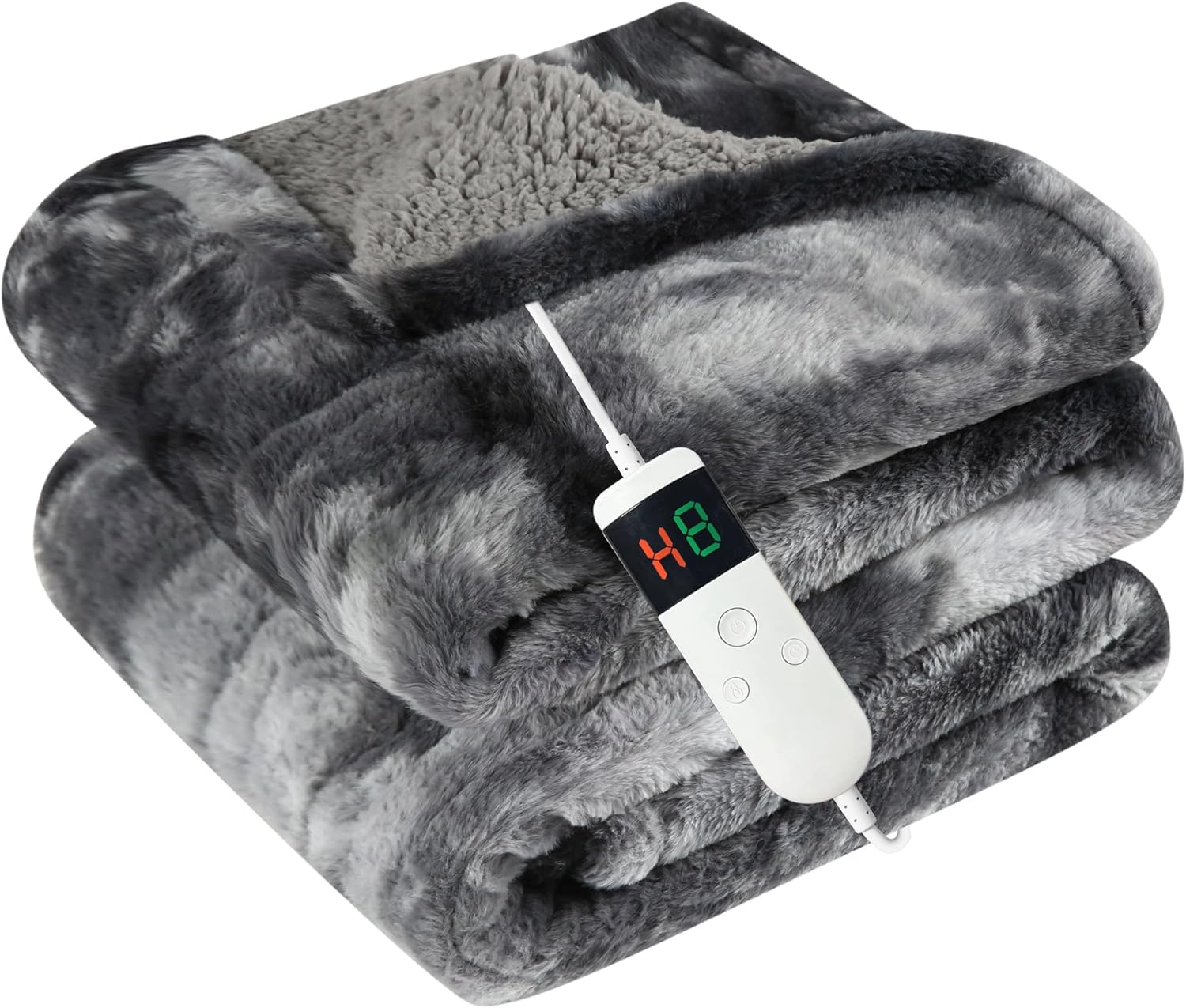 Photo 1 of ***MISSING REMOTE*** Cushious Electric Heated Blanket Throw 50''x60''Size Faux Fur Heating Blanket 10 Heating Settings, 1-8h Timer & Overheat Protection, Machine Washable, Soft Flannel and Sherpa Full Body Warmth