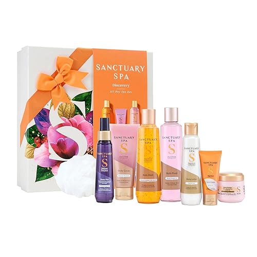 Sanctuary Spa All Day Spa Day Gift Set, Pampering Bath & Body Collection with Body Wash, Scrub, Lotion & More, Christmas Self-Care Kit for Her