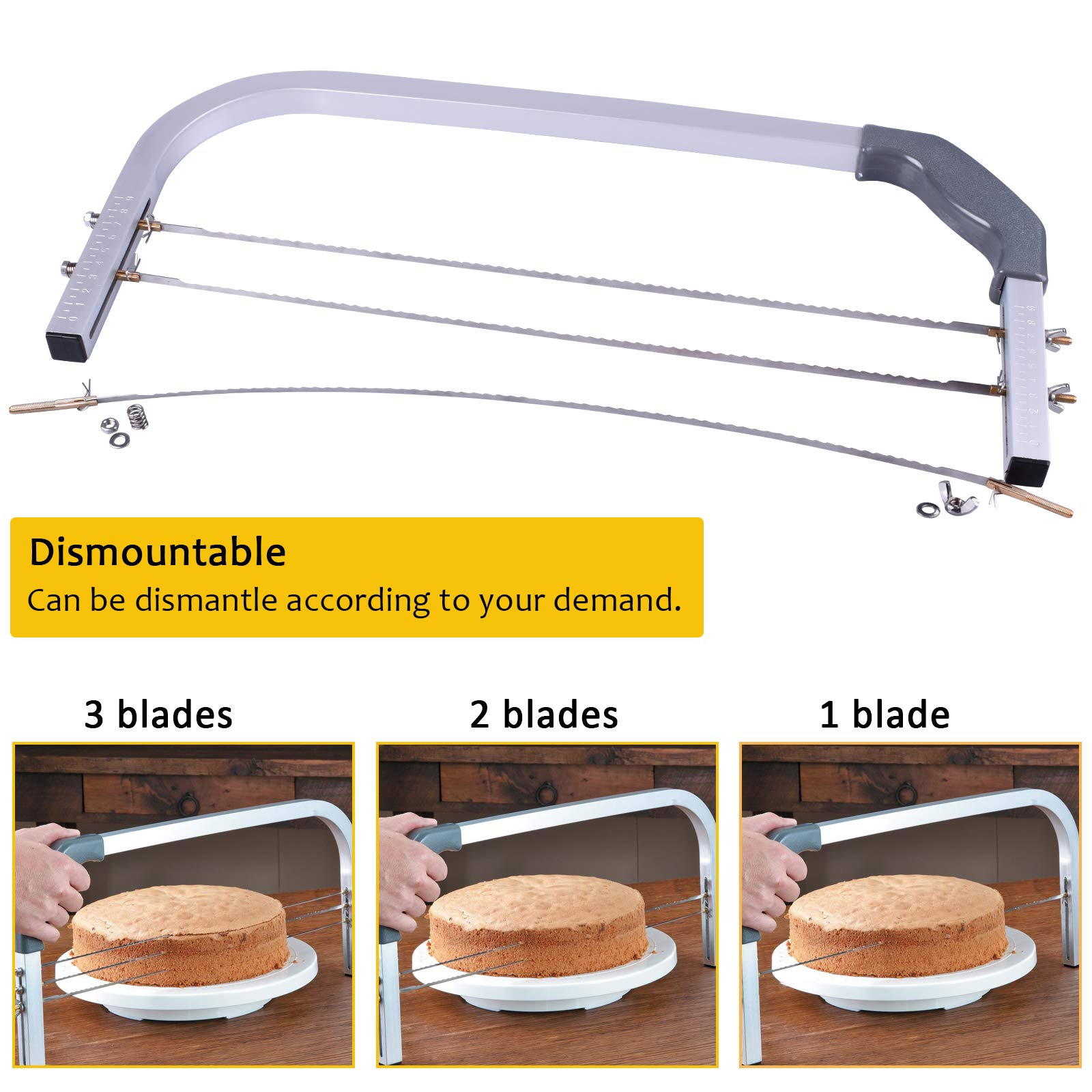Bonviee Adjustable Cake Leveler Professional Layer Cake Slicer Cutter 3 Blades Stainless Steel Cut Saw 18\