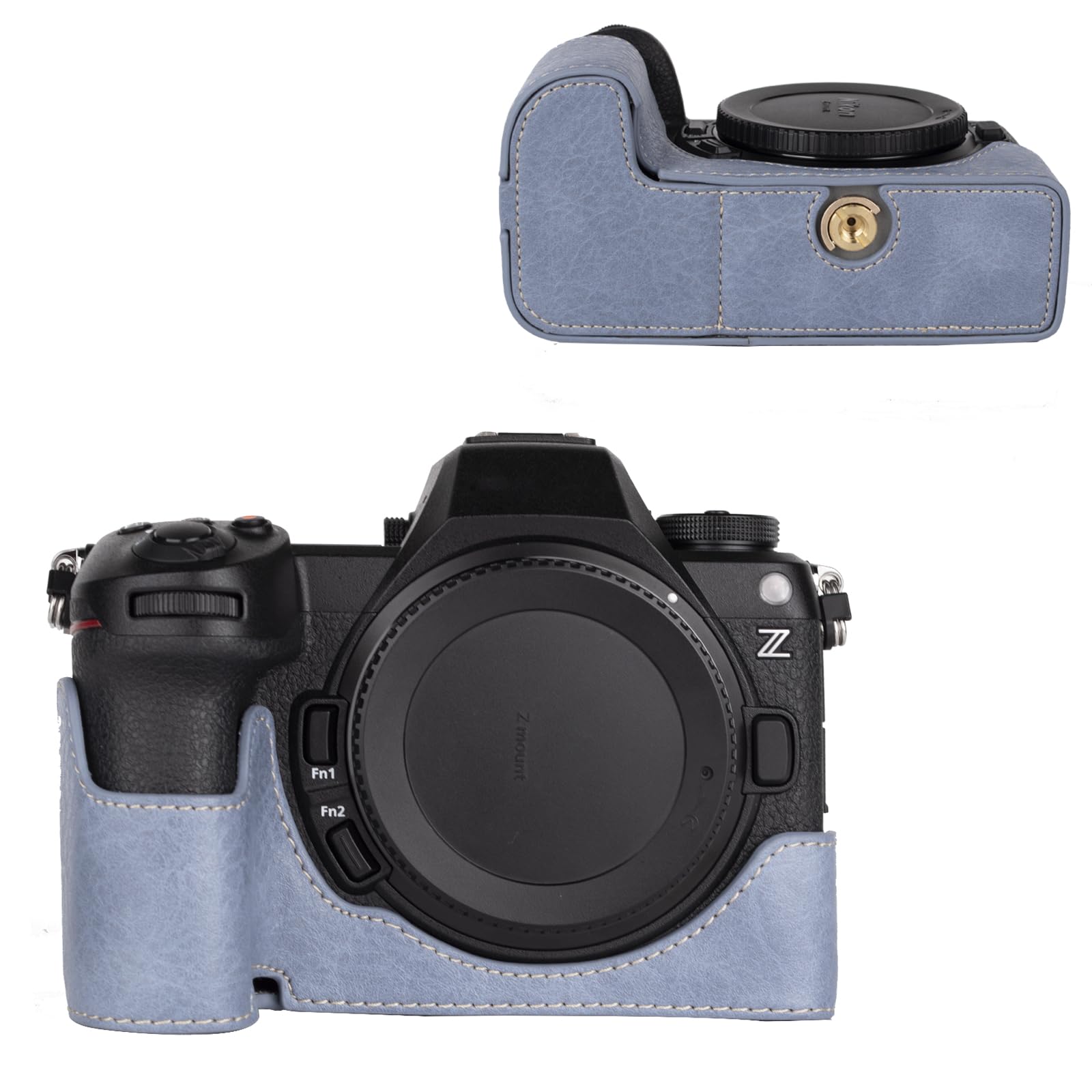 Protective Camera Case for Nikon Z6III Mirrorless Camera,For Nikon Z6 III Half Case with Soft Microfiber Inner For Nikon Z6 III Camera Cover Function Well 1/4"-20 Hole Retro PU Litchi Stria-Dusty Blue