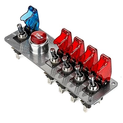 dc12v flip-up Ignition Switch Panel,5 in 1 car Engine Start Push Button led Toggle Switch Panel for Racing Sport Competitive car (4 Blue 1 Red)