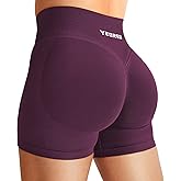 YEOREO Women Workout Gym Shorts Butt Lifting Invisible Scrunch 4.5" Crossover Mid Rise Waistband Seamless Booty Biker Shorts