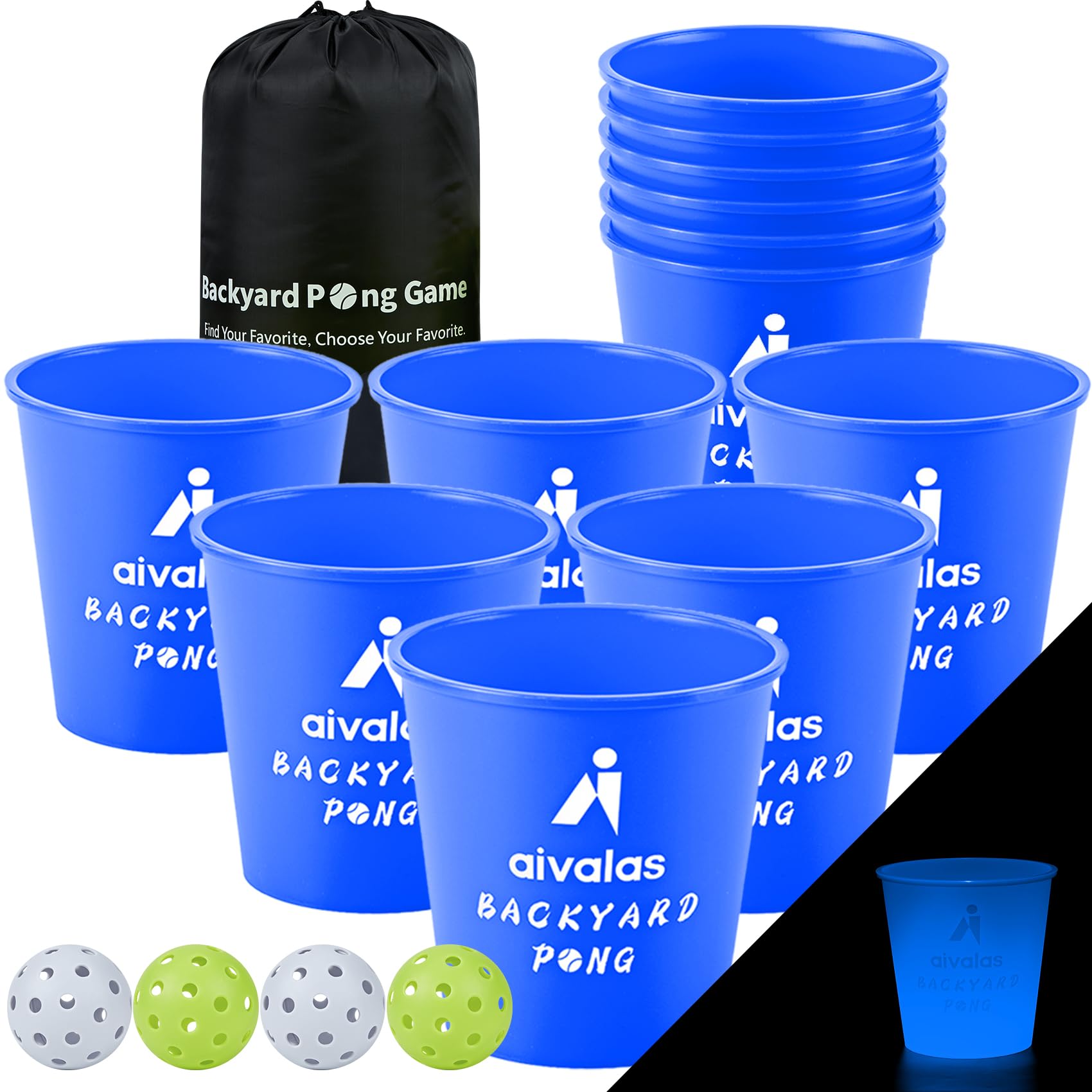 Photo 1 of Aivalas Yard Pong Outdoor Games, Glow in Dark Outdoor Yard Game for Adults and Family with 12 Buckets, 4 Balls, Giant Glow Backyard Games for Beach, Camping, Lawn