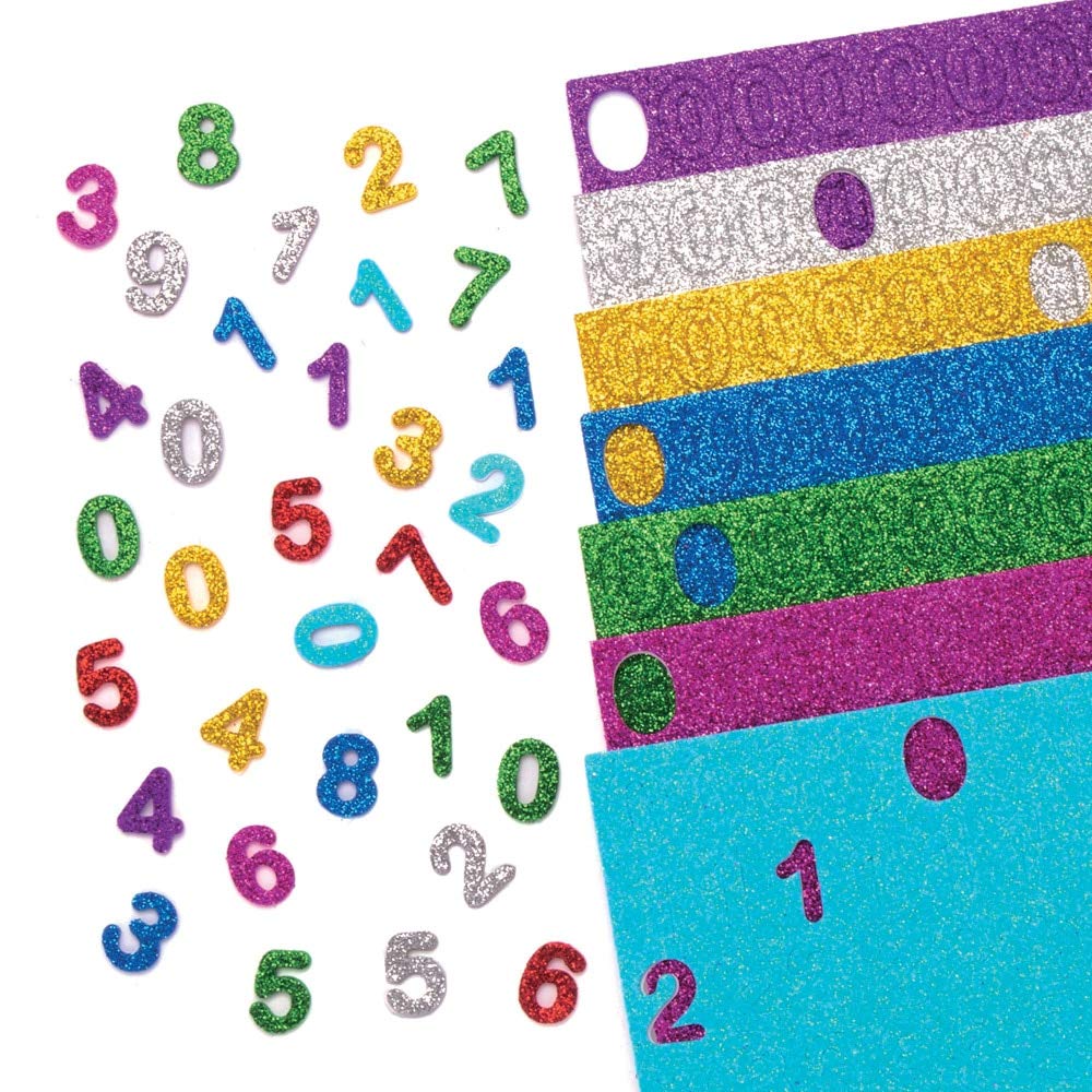 Baker Ross Glitter Foam Self-Adhesive Numbers, Arts and Crafts for Kids (Pack of 800)