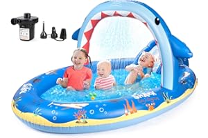 SULIFEEL Dinosaurs Inflatable Play Center Kiddie Pool with Slide and Sprinkler for Children, 96''x59''x39'' Baby Pool for Backyard and Garden, Free Inflatable Pump