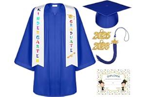 Lasnten Unisex Matte Kindergarten Graduation Gown Cap Tassel Set with 2026/2027 Charm Printed Stole for Kid Grad Gift