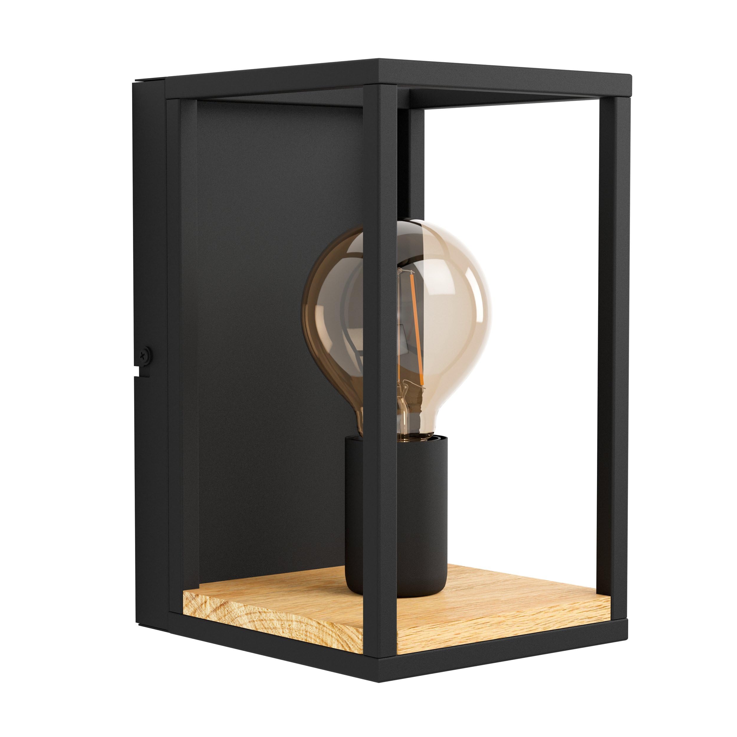 Eglo Indoor wall Light Libertad, wall lamp Made of Black Metal and Natural Wood, Living Room Lighting Fixture with Switch, E27 Socket
