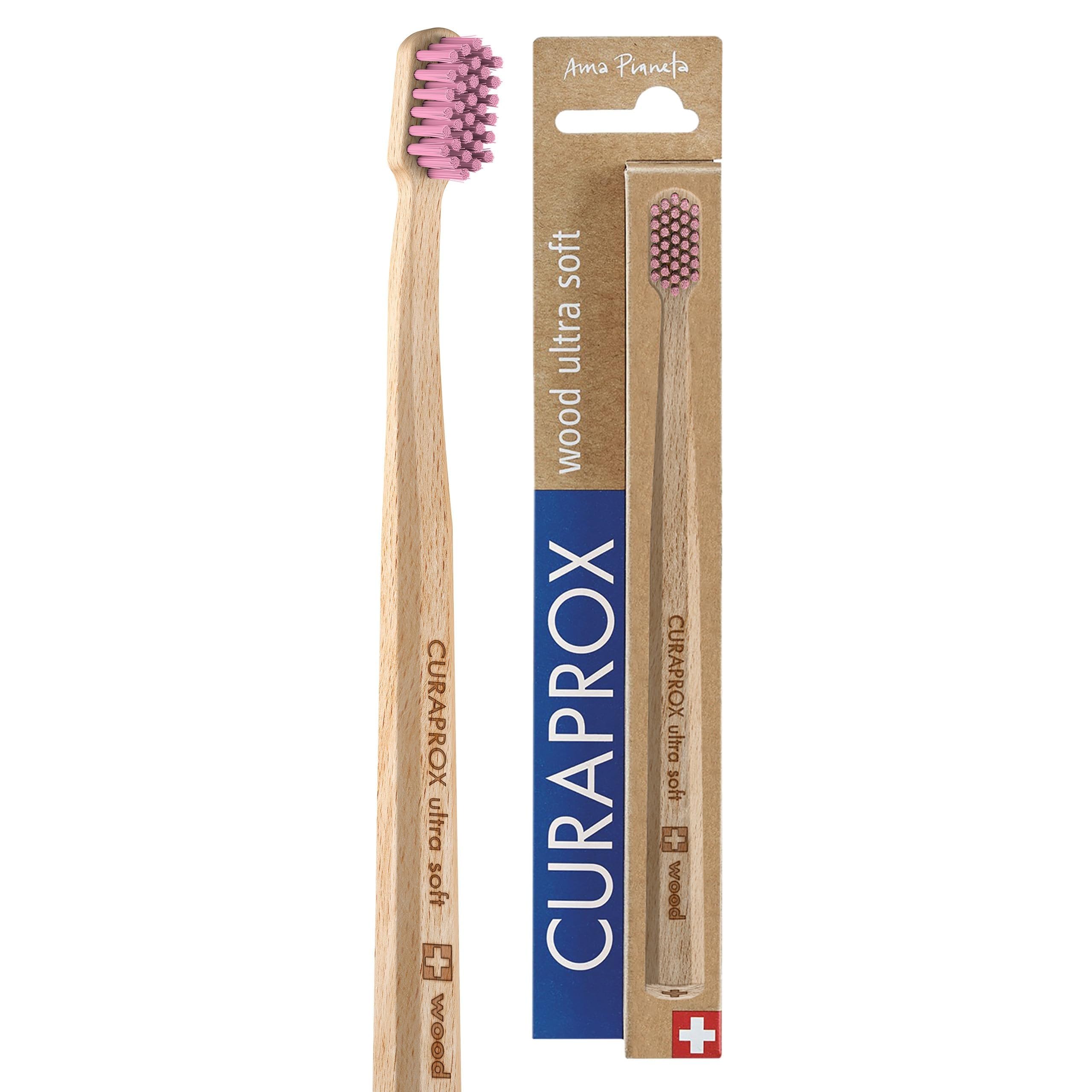 Curaprox CS Wood Toothbrush – for Eco-Friendly Oral Care | Ultra-Soft Plaque Removal | Pink Beechwood Handle |Single Pack | Made in Switzerland