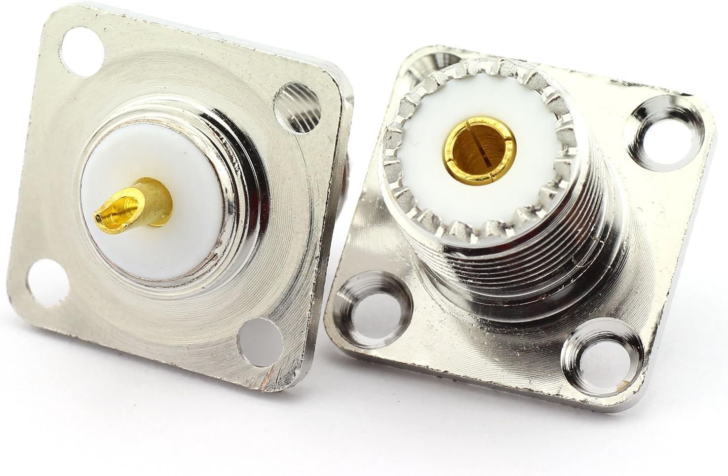 DHT Electronics 2PCS UHF Female SO239 Jack 4 Holes Panel Chassis Mount Flange Solder Cup Connector