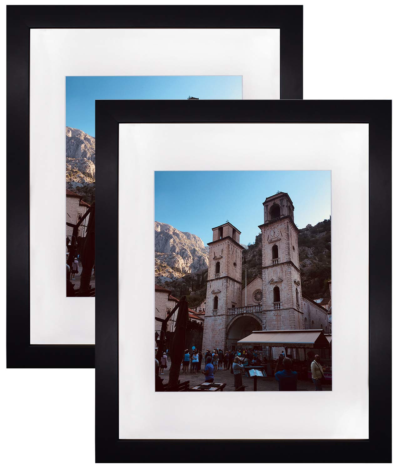 11x14 Photo Wood Frame with 8x10 Mat and Glass 2 Frames Per Box Black