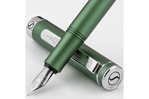 Scriveiner Luxury EDC Fountain Pen (Medium), Stunning Matt Green Pocket Pen, Chrome Finish, Schmidt German Nib, Converter, Best Writing Pen Gift Set for Men & Women, Nice Fancy Office Designer Pen