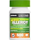 GoodMeds 24-Hour Allergy Medicine 500-Count Non-Drowsy Antihistamine for Pollen, Hay Fever, Dry, Itchy Eyes, Allergies | Cetirizine HCl 10mg Tablets, Compare to Leading Brand