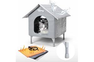 TOOZEY Heated Cat House for Outside, Indestructible Outdoor Cat House in Winter,Waterproof Cat Shelter with Heating Pad for Community Cats, Strays, Warming House with Insulated Aluminum,10FT Extension Cord