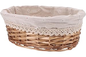 TOVINANNA Small Woven Bread Basket with Natural Rattan Material and Linen Lace, Portable Storage Basket for