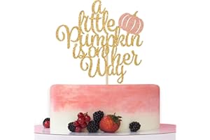 BYTORJAR A Little Pumpkin is on Her Way Cake Topper, Baby Girl Fall Baby Shower 1st Birthday Party Decorations, Thanksgiving Fall Pumpkin Theme Party Cake Decorations Supplies Gold Glitter