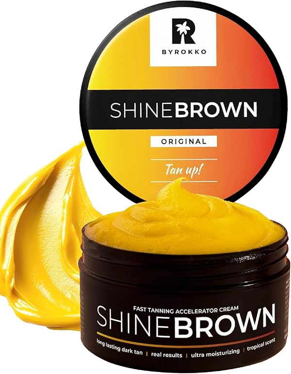 BYROKKO Shine Brown Bräunungsbeschleuniger Sonnencreme (210 ml), Bräunungscreme Wirksam in Solarium und im Freien, Erzielen Sie eine natürliche Bräune mit natürlichen Inhaltsstoffen
