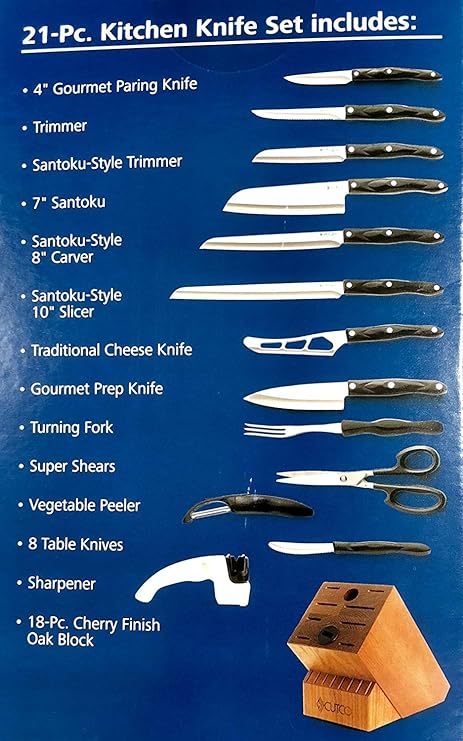 Amazon Com Cutco 21 Piece Kitchen Knife Set With Cherry Finish Oak Block 8 Table Knives Paring Knife Trimmers Santoku Chopper Chef Knife Carver Slicer Cheese Knife Turning Fork Shears Peeler Sharpener Kitchen