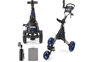 Tivor Golf Push Cart 3 Wheel,Lightweight Golf Bag Cart with Quad-Fold Frame,and Cooler Bag,Cleaning Kit Golf,Phone/Cup/Umbrella Holder Compact Golf cart Set