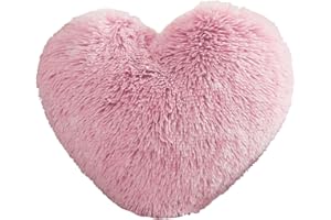 MorroMorn Fluffy Heart Throw Pillows, Shaggy Decorative Pillow for Sofa Couch Bed, Cute Room Decor Gifts for Women Girls Kids