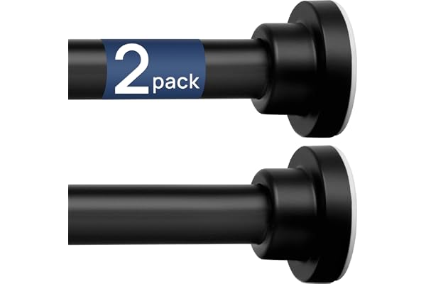2 Pack Spring Tension Curtain Rods 32 to 54 Inch, Small Tension Rod Adjustable, Window Tension Rods No Drill(Black) | Adjusta