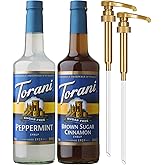 Torani Sugar Free Syrup, Holiday Flavors Variety 2-Pack, Brown Sugar Cinnamon and Peppermint Syrup for Drinks, Zero Calories, Pumps Included, 25.4 Fl Oz Ea