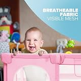 kidoola Baby Playpen with Padded Frame and Mesh Walls 127x127x65cm Pink view 3