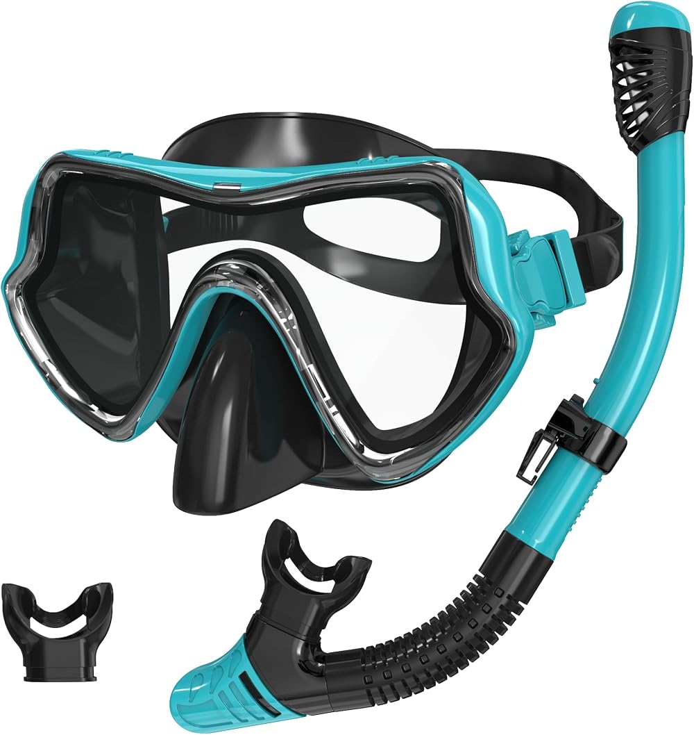 G2RISE Sn02 Snorkel Set Adults Scuba Mask Dry Top Anti-Fog 2 Pack