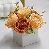 Valentines Day Gifts for Her,Valentines Day Flowers Gifts for Mom Women Girlfriend,Artificial Roses in White Ceramic Vase, Faux Floral Arrangement for Home Decor, Table Centerpiece for Dining Table