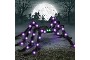 BEIGUO 6.6Ft Halloween Light Up Giant Spider,Scary Large Hairy Spider with Green Lighted Eyes for Yard Lawn Halloween Outdoor Decorations,Indoor Party Decor,Black