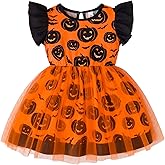 Toddler Girls Halloween Tulle Dress Ruffle Sleeve Pumpkin Princess Tutu Dresses Casual Kids Outfits Clothes 2-7 Years