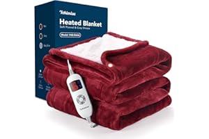 Yokimisu Heated Blanket Throw, Wearable Heated Blanket Two Buttons, 50x60 Inches Soft Flannel Electric Throw, 6 Heating Levels & 4 Options Auto Off, for Home, Office (Red)