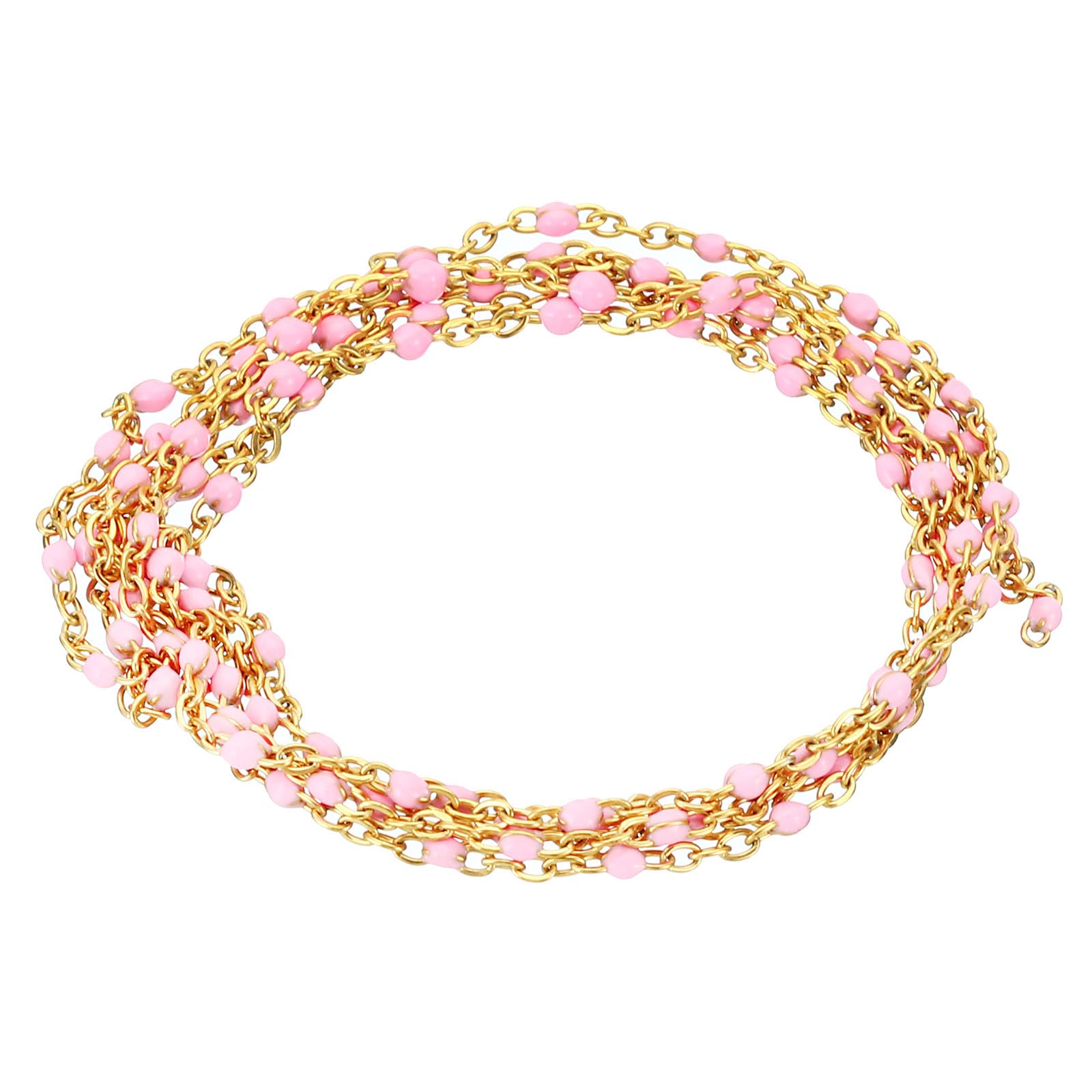 PATIKIL 1m/3.3 Feet Stainless Steel Cable Chain, Gold Link Chain Enamel Beads Satellite for Jewelry Making DIY Necklace Bracelet Accessories, Pink